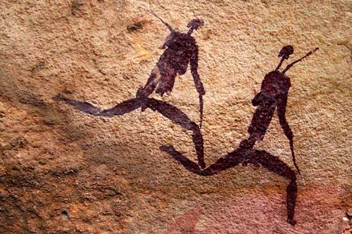rock painting of running people